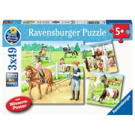 Ravensburger 5129 Puzzle Ein Tag auf dem Reiterhof 3 X 49 Teile