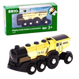 BRIO World 33630 Goldene Batterielok mit Licht und Sound - Mit Auskoppel-Funktion zur Nutzung als Schiebelok - Empfohl