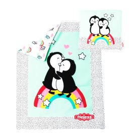 Puppen-Bettdecke Pinguin Pünktchen (44 x 34 cm) mit Kissen (16 x 16 cm)