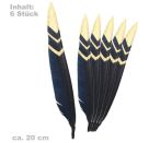 FRIES - Federn, schwarz mit gold, 6 Stueck, ca. 20 cm Laenge