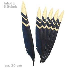 FRIES - Federn, schwarz mit gold, 6 Stueck, ca. 20 cm Laenge