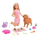 Barbie Puppe (blond) mit Hund und Welpen