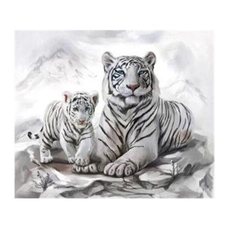 Diamond Painting Weiße Tigermama mit Jungtier 40x30 cm