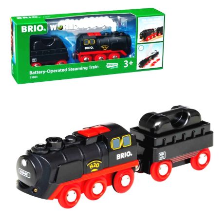 BRIO World 33884 Batterie-Dampflok mit Wassertank - Lokomotive mit echtem kühlen Dampf und Wasserbehälter zum Nachfüll