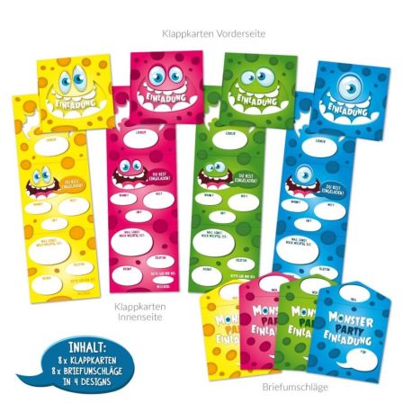 LITTLE MONSTER Party-Einladungen 8er-Set