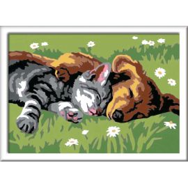 Ravensburger CreArt 28015 - Tiefer Schlaf - Malen nach Zahlen Hund und Katze für Kinder ab 7 Jahre