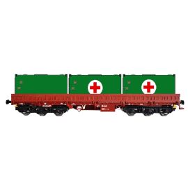 H0 Schwerlastwagen Samms-u 454, braun, DBAG, Epoche V, beladen mit BW-Kabinen Typ FM2, mit AC-Achsen