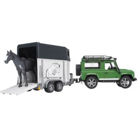 Bruder 02592 Land Rover Defender plus Anhänger plus Pferd, sortiert